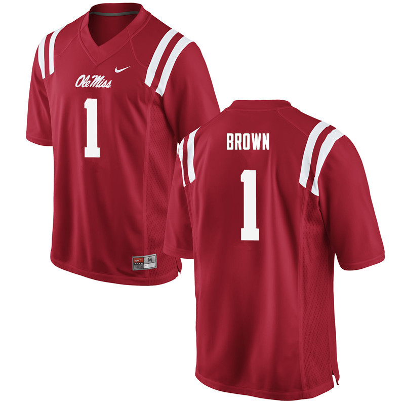 Men Ole Miss Rebels #1 A.J. Brown College Football Jerseys-Red - Click Image to Close